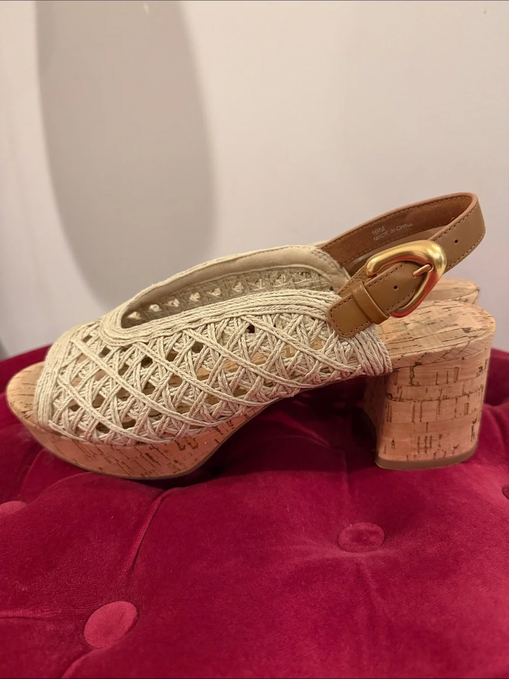 Aerosoles 10 Woven Slingback Cork Wedge Sandals - Beige